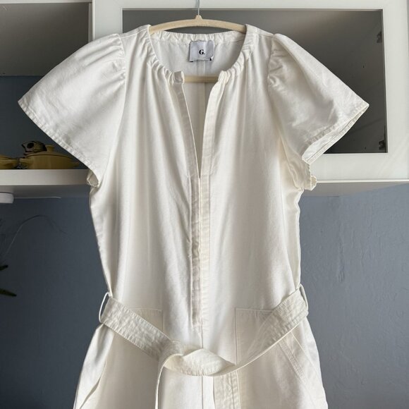 G Label by Goop Cady Puff-Sleeve Jumpsuit White Size 6 Wide Leg - Picture 3 of 8
